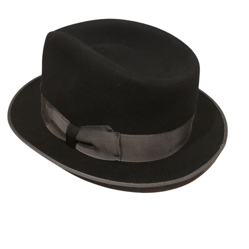 Vtg 90's Dobbs Fifth Avenue Black Hat Wool Felt Fedora Black Ribbon And Feather